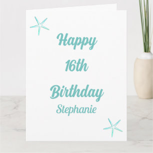 Tarjeta Starfish 16º cumpleaños Dieciséis Nombre Azul Verd