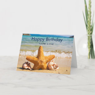 Tarjeta Starfish and Seashells en la playa Cumpleaños