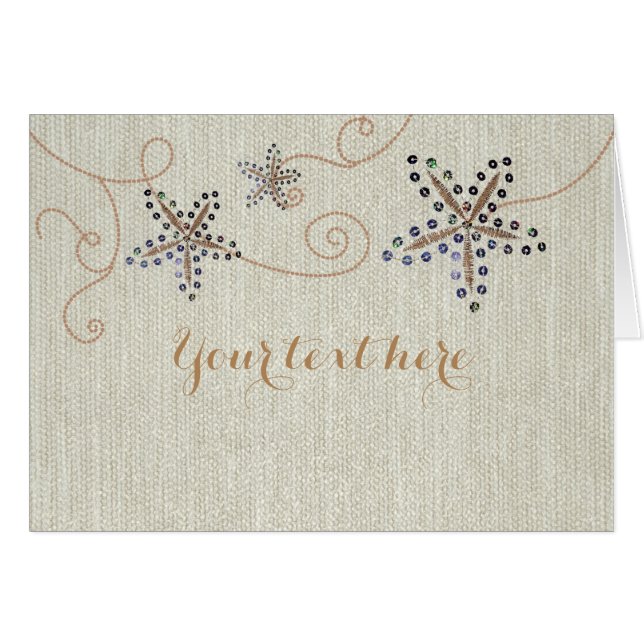 Tarjeta Starfish Elegance Beach Wedding Sequins (Anverso (Horizontal))