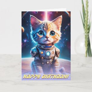 Tarjeta Stargazer cósmico: El viaje galáctico de un gatito