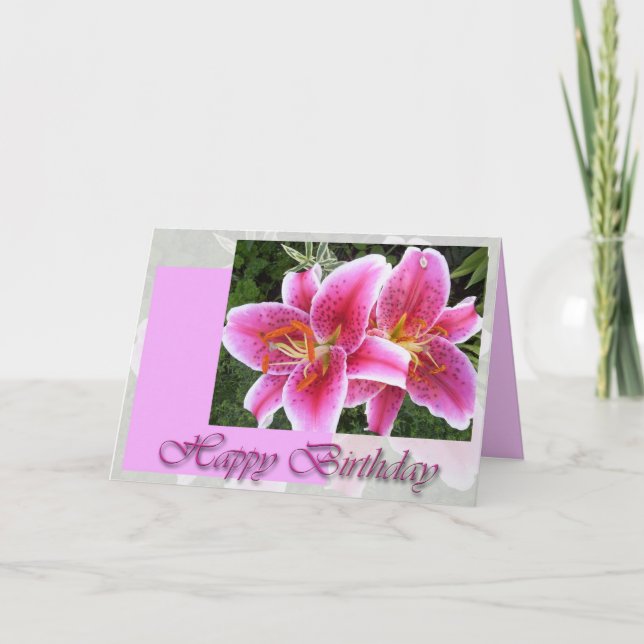 Tarjeta Stargazer Lily Floral Cumpleaños (Anverso)