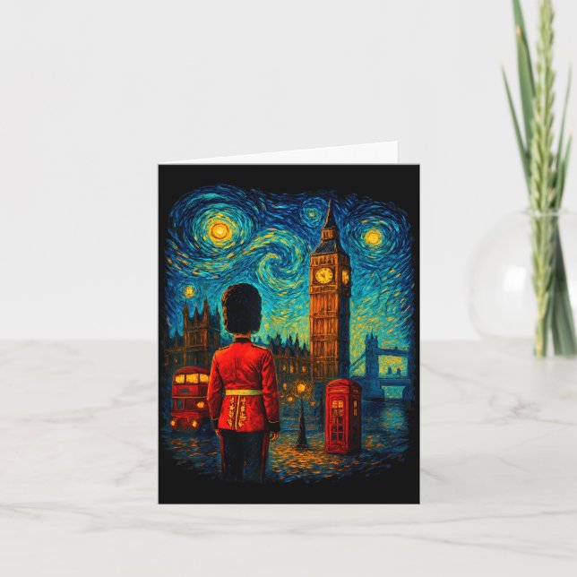 Tarjeta Starry Night London Red Telephone Box Queen's Guar (Anverso)