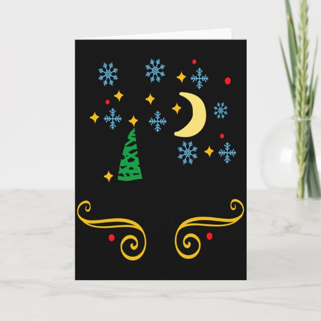 Tarjeta Stars Moon Snowflakes And Merry Christmas Kids  (Anverso)
