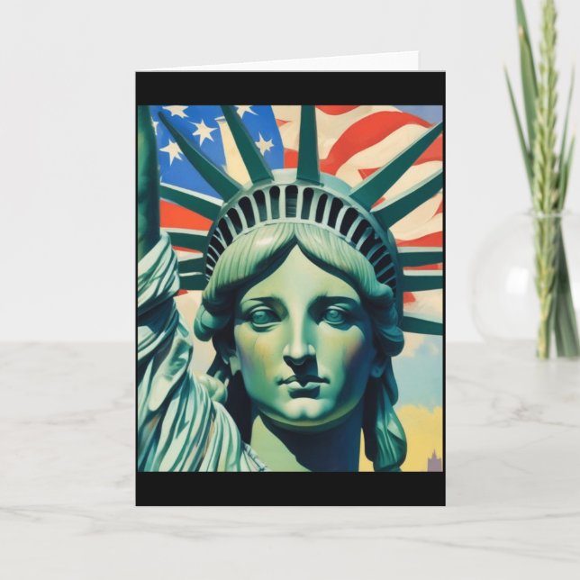 Tarjeta Statue Of Liberty American Flag Art New York T Shi (Anverso)