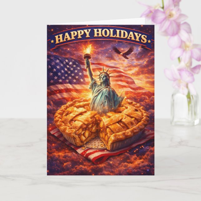 Tarjeta Statue of Liberty, Apple pie happy holidays greeti (Orquídea)