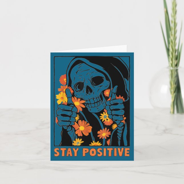 Tarjeta Stay Sitive Skeleton Halloween Motivational Funny  (Anverso)