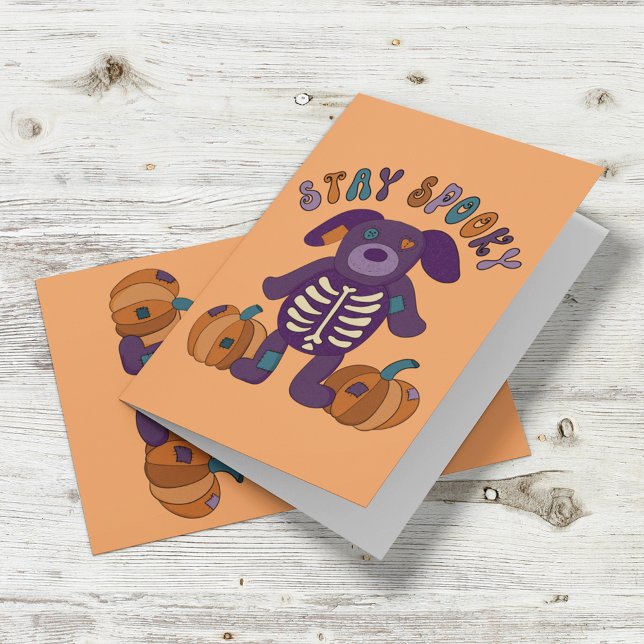 Tarjeta Stay Spooky Cute Skeleton Dog Halloween (Subido por el creador)