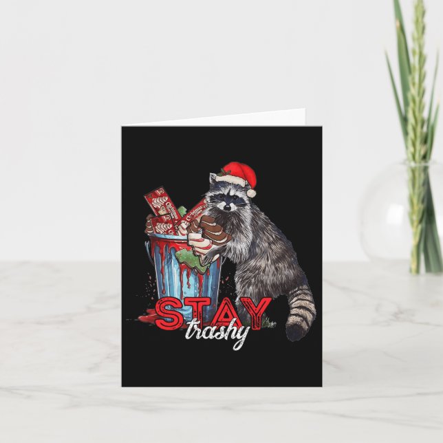 Tarjeta Stay Trashy Navidades Raccoon Xmas Trash Panda Rac (Anverso)