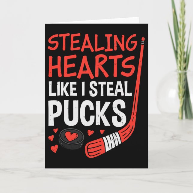 Tarjeta Stealing Hearts Stealing Pucks Hockey Valentines D (Anverso)