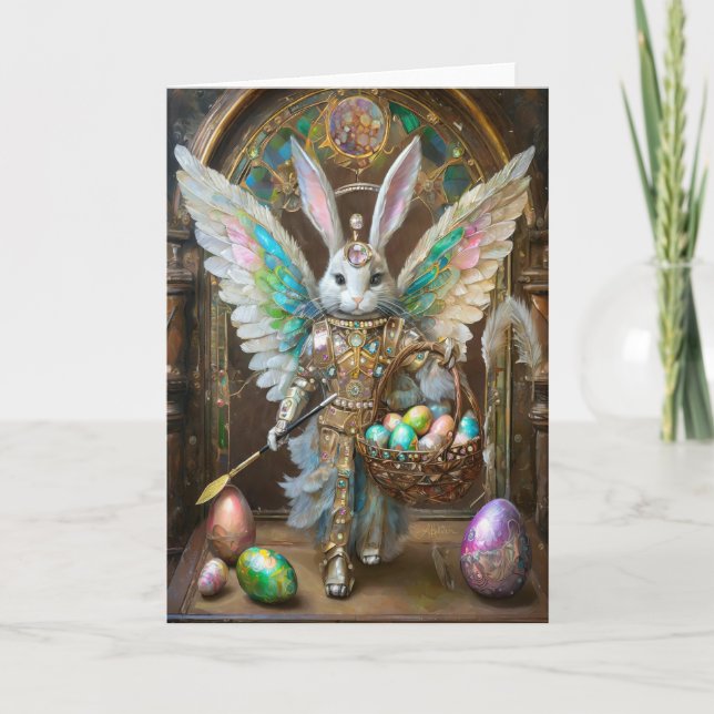 Tarjeta Steampunk Easter Bunny Angel Knight (Anverso)