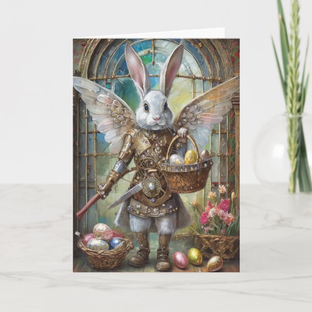 Tarjeta Steampunk Easter Bunny Warrior Angel (Anverso)