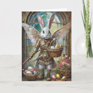 Tarjeta Steampunk Easter Bunny Warrior Angel