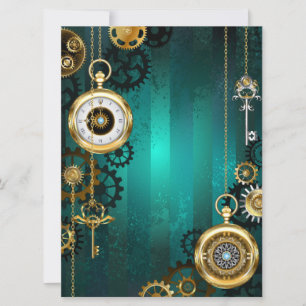 Tarjeta Steampunk Jewelry Watch sobre un fondo verde