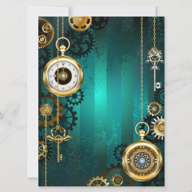 Tarjeta Steampunk Jewelry Watch sobre un fondo verde (Anverso)