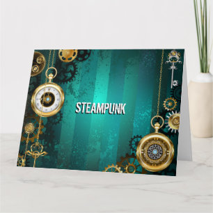 Tarjeta Steampunk Jewelry Watch sobre un fondo verde