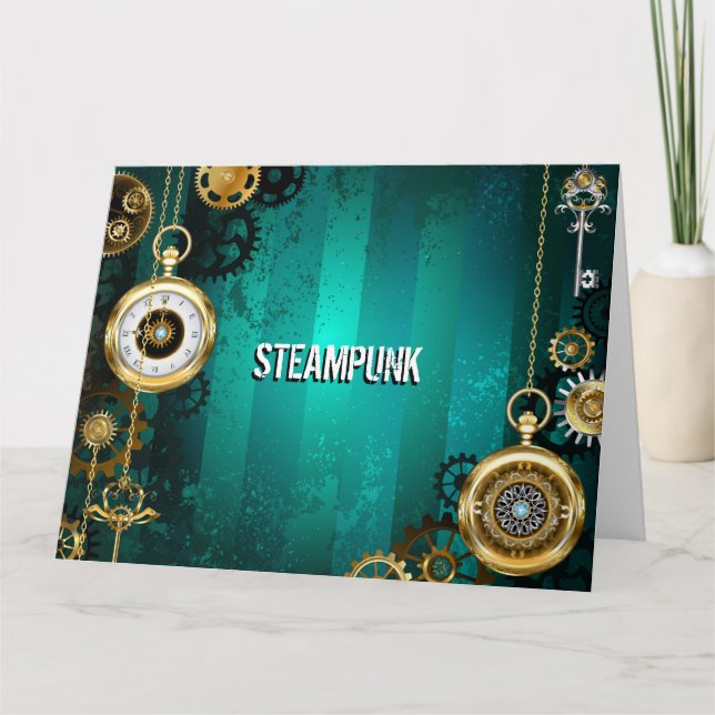 Tarjeta Steampunk Jewelry Watch sobre un fondo verde (Anverso)