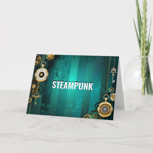 Tarjeta Steampunk Jewelry Watch sobre un fondo verde (Anverso)