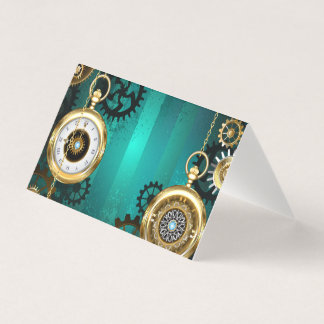 Tarjeta Steampunk Jewelry Watch sobre un fondo verde