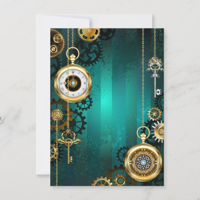 Tarjeta Steampunk Jewelry Watch sobre un fondo verde (Anverso)