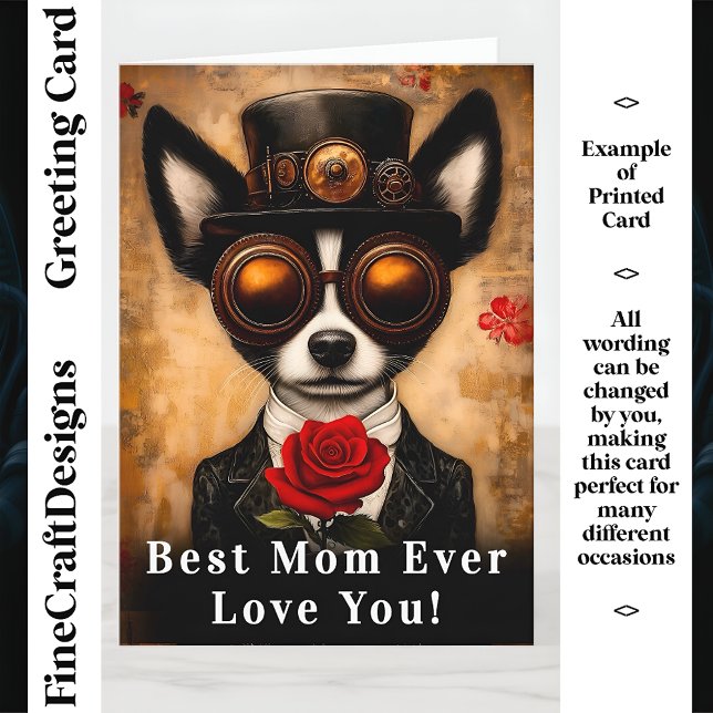 Tarjeta Steampunk Papillon Dog & Red Rose CQ6 Nombre madre (Subido por el creador)