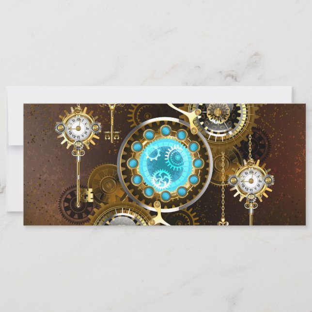 Tarjeta Steampunk Rusty Background with Turquoise Lenses (Anverso)