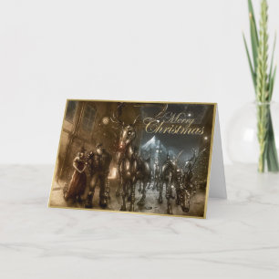 tarjeta steampunk santa y navidades de renos
