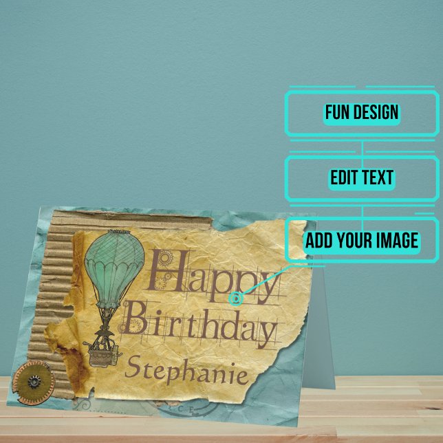 Tarjeta Steampunk Vintage Cumpleaños (The art on this card is inspired by steampunk and will make the perfect card)