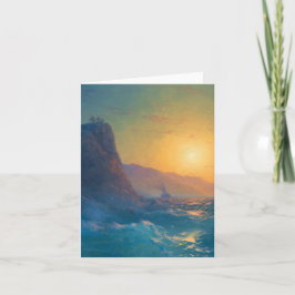 Tarjeta Steep rocky coast and a rough sea at sunset