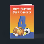 Tarjeta Step Brother 4th Birthday Sports Balls<br><div class="desc">Dentro de unos días tu padrastro favorito celebrará su esperado cuarto cumpleaños. Obtén esta tarjeta antes para que puedas darle esto cuando llegue su día de celebración.</div>
