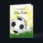 Tarjeta Step Brother Birthday Soccer Card<br><div class="desc">¡Dale a tu compañero de fútbol una tarjeta de fútbol con un tema de fútbol explosivo! Un fútbol con las palabras 'A un maravilloso padrino hermano'.</div>
