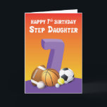 Tarjeta Step Daughter 7.ª Bolas Deportivas de Cumpleaños<br><div class="desc">Es inspirador saber que tu dulce hijastra se está metiendo en deportes. Como muestra de aliento,  deberías estar preparado con esta colorida tarjeta temática deportiva para dar por su sétimo cumpleaños,  que tendrá lugar pronto.</div>