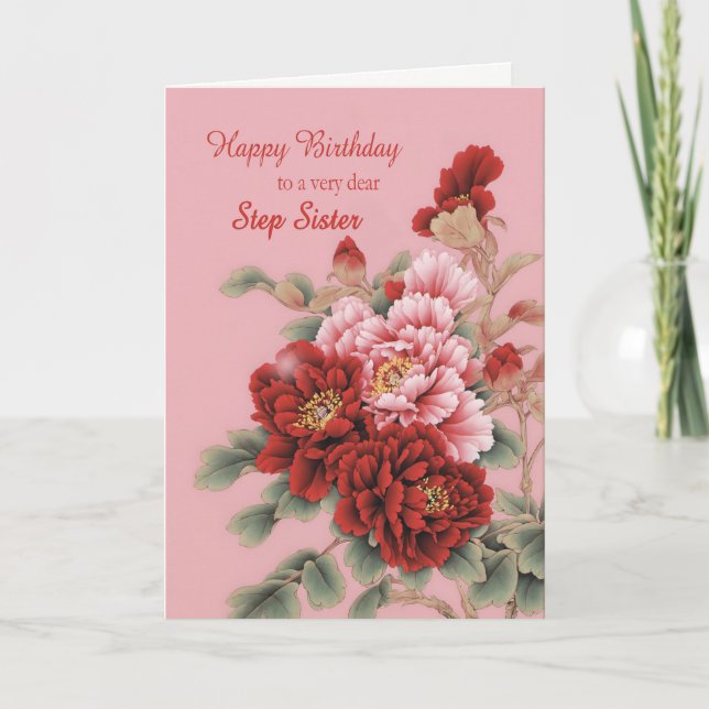 Tarjeta Step Sister Birthday Peonies (Anverso)