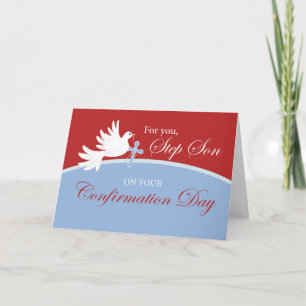 Tarjeta Step Son Confirmation Dove en rojo y azul