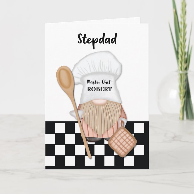 Tarjeta Stepdad Cumpleaños Whimsical Gnome Chef Cocina (Anverso)