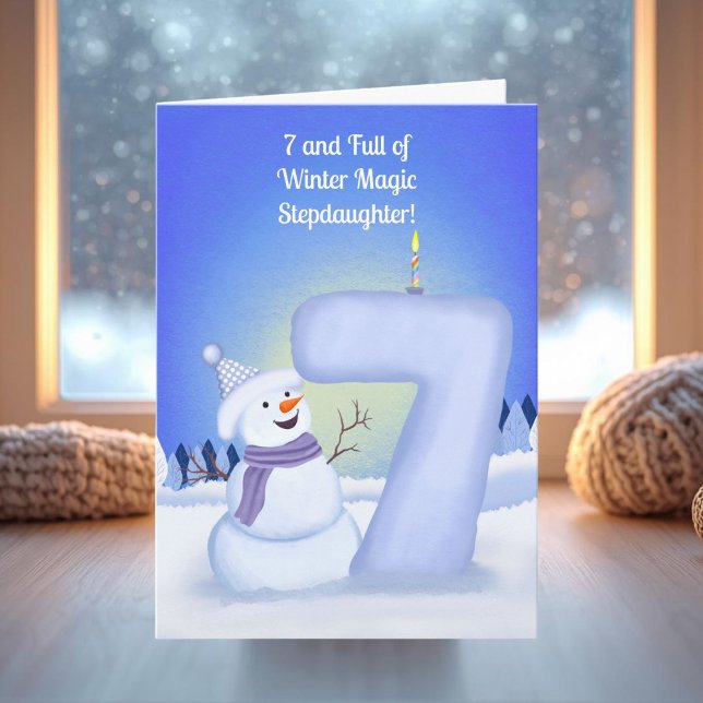 Tarjeta Stepdaughter Happy 7th Birthday Snowman  (Subido por el creador)