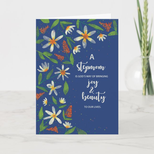 Tarjeta Stepmom Religioso Birthday Daisies and Wildflowers (Anverso)