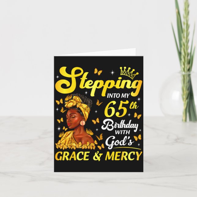Tarjeta Stepng Into My 65th Birthday Christian Afro Women  (Anverso)