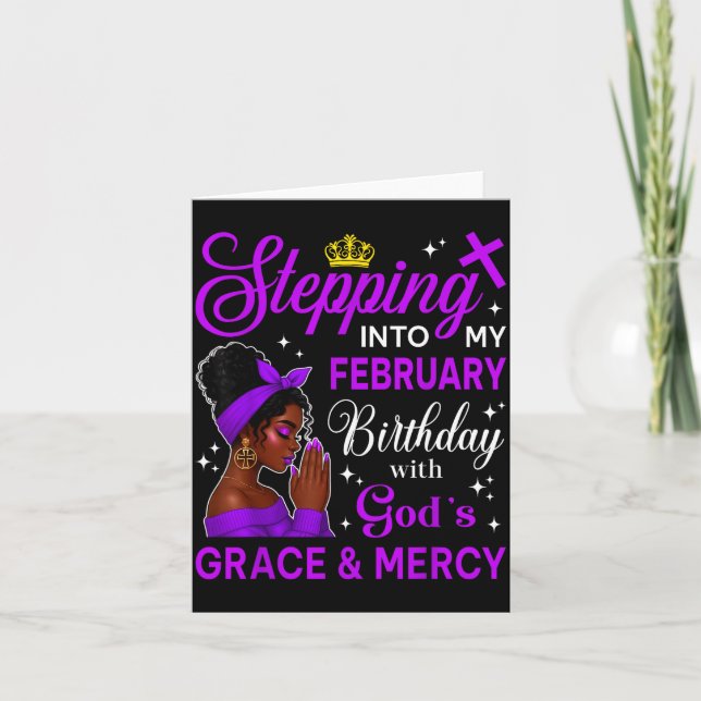 Tarjeta Stepng Into My February Birthday Black Afro Woman  (Anverso)