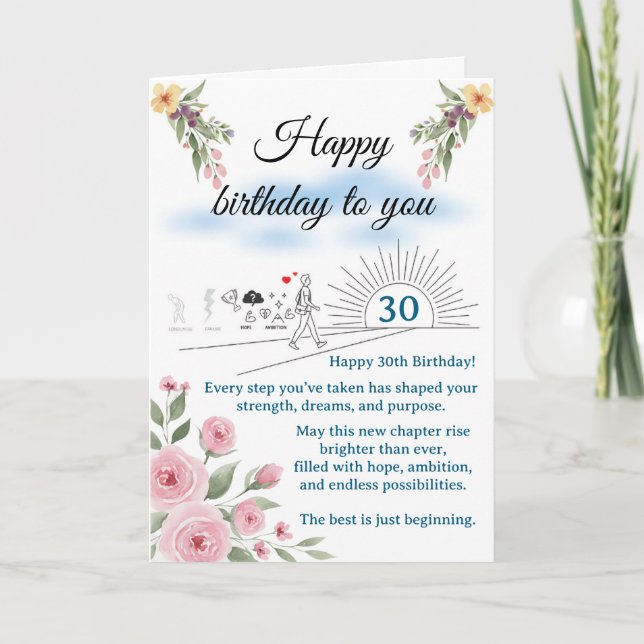 Tarjeta Stepping Into 30 – A Journey of Hope Birthday (Anverso)