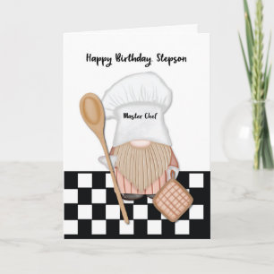 Tarjeta Stepson Birthday Whimsical Gnome Chef Cocina