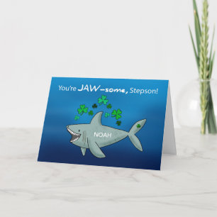 Tarjeta Stepson St Patricks Day Shark With Shamrock