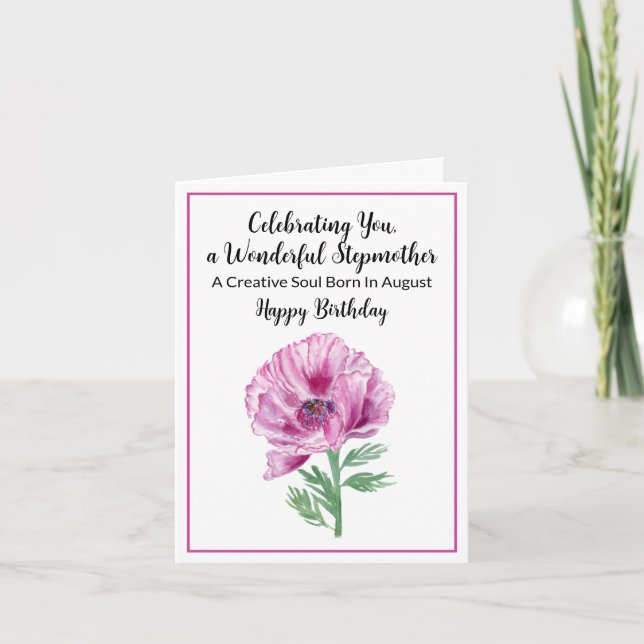 Tarjeta Stepwoman Happy August Birday Purple Poppy (Anverso)