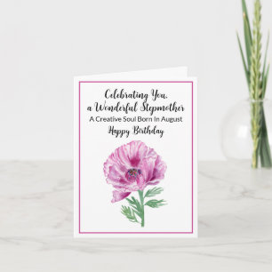 Tarjeta Stepwoman Happy August Birday Purple Poppy