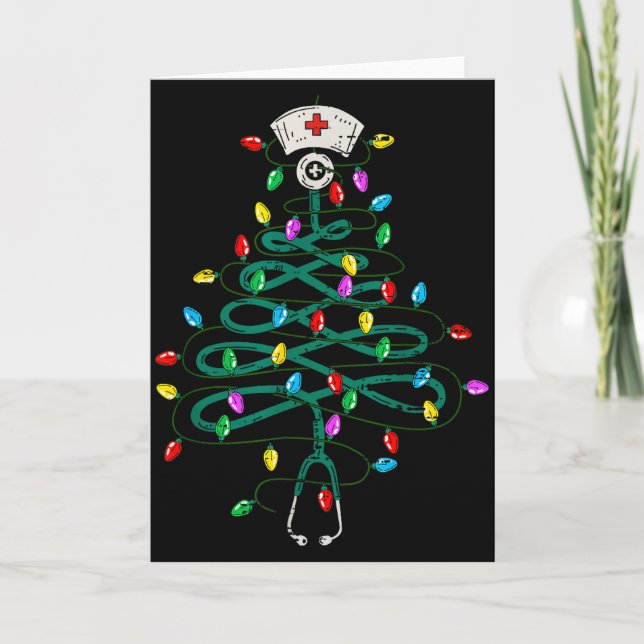 Tarjeta Stethoscope Christmas Tree Lights Nurse Christmas  (Anverso)