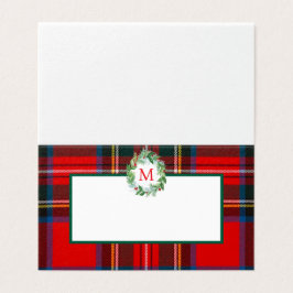 Tarjeta Stewart Xmas Plaid Wreath Monograma Place