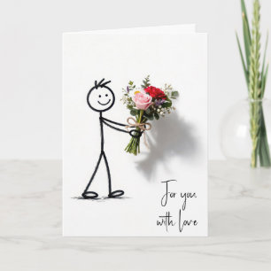 Tarjeta Stickman de aniversario con ramo de rosas