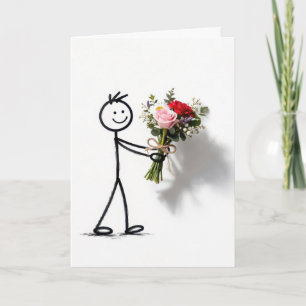 Tarjeta Stickman de Gracias con Ramo de Rosas