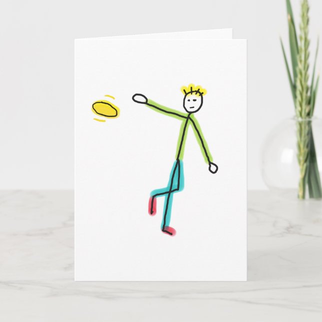 Tarjeta Stickman Lanzando Frisbee (Anverso)