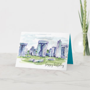Tarjeta Stonehenge Feliz Cumpleaños Rocas Mirlo
