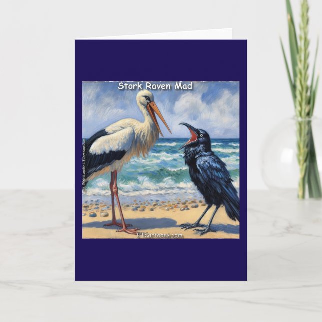 Tarjeta Stork Raven Mad – Beach Bird Banter (Anverso)